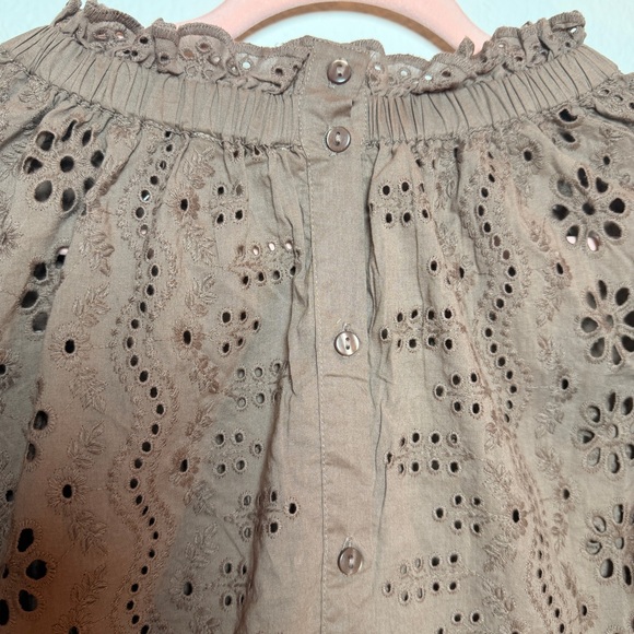 Ruffle Sleeve Brown Eyelet Lace Blouse Cottagecore Boho Romantic Top Cotton - Picture 12 of 12